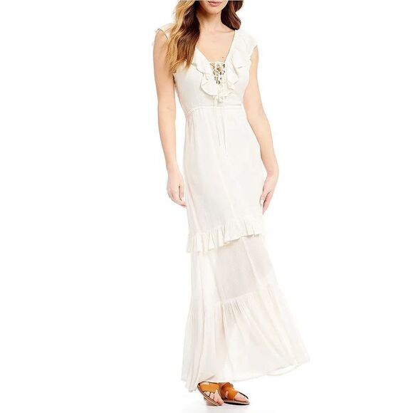Billabong Romance Row Plunging-V-Neck Long Maxi Dress Size Medium - Picture 1 of 12